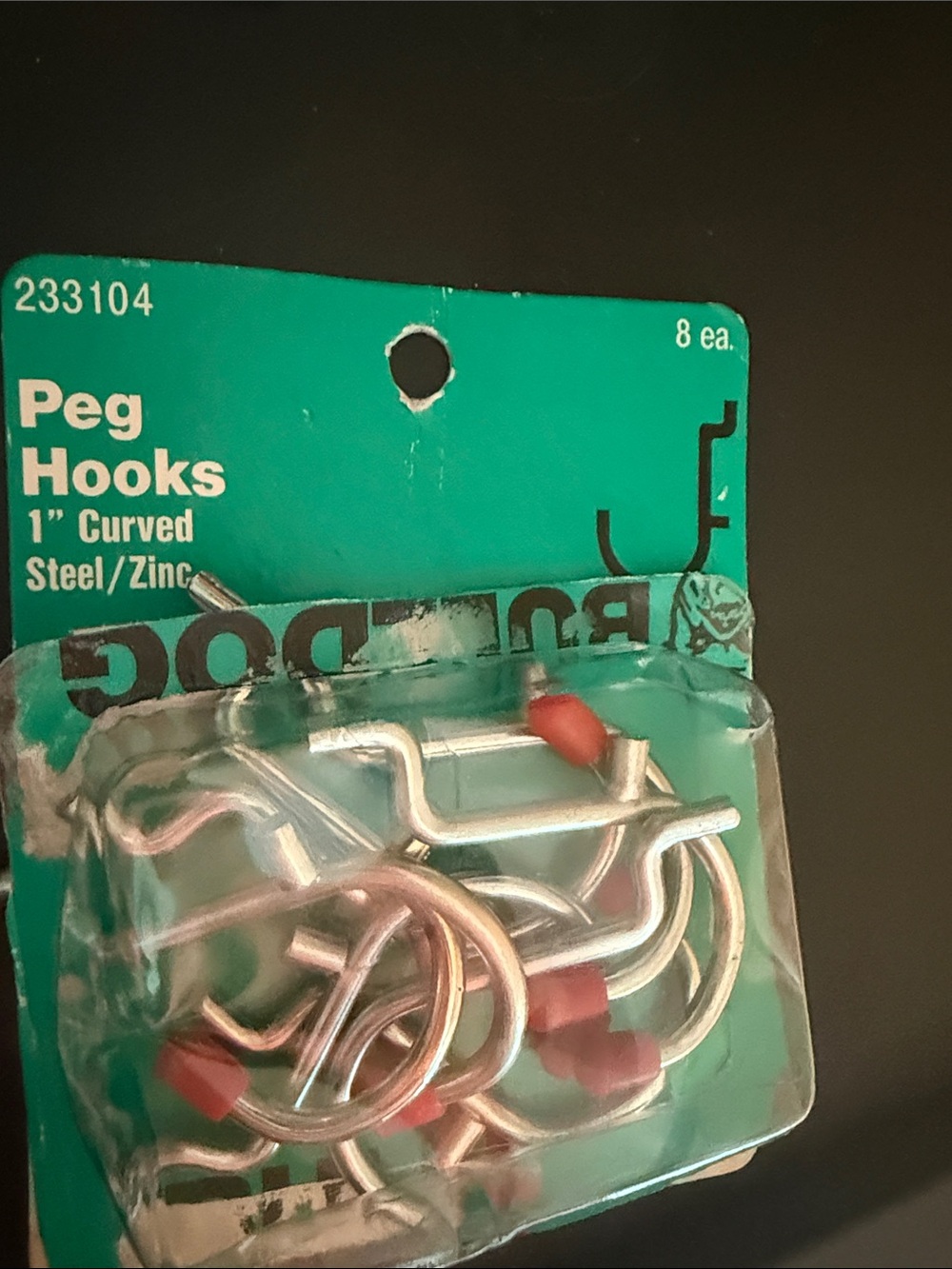 pack of Bulldog Hardware 1" Curved Steel/Zinc Peg Hooks (8 Pack) it’s open pack